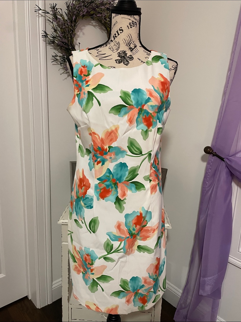 Alyx White Midi Dress with Teal & Coral Floral Print